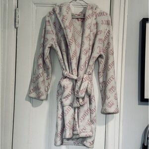Juicy Couture  Women's Logo Hooded Fleece Robe Size Small color Pink and White